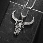 Retro Punk Turquoise Bull Head Pendant Necklace for Men Fashion Hip Hop Motorcycle Riding Trend Cool Personalized