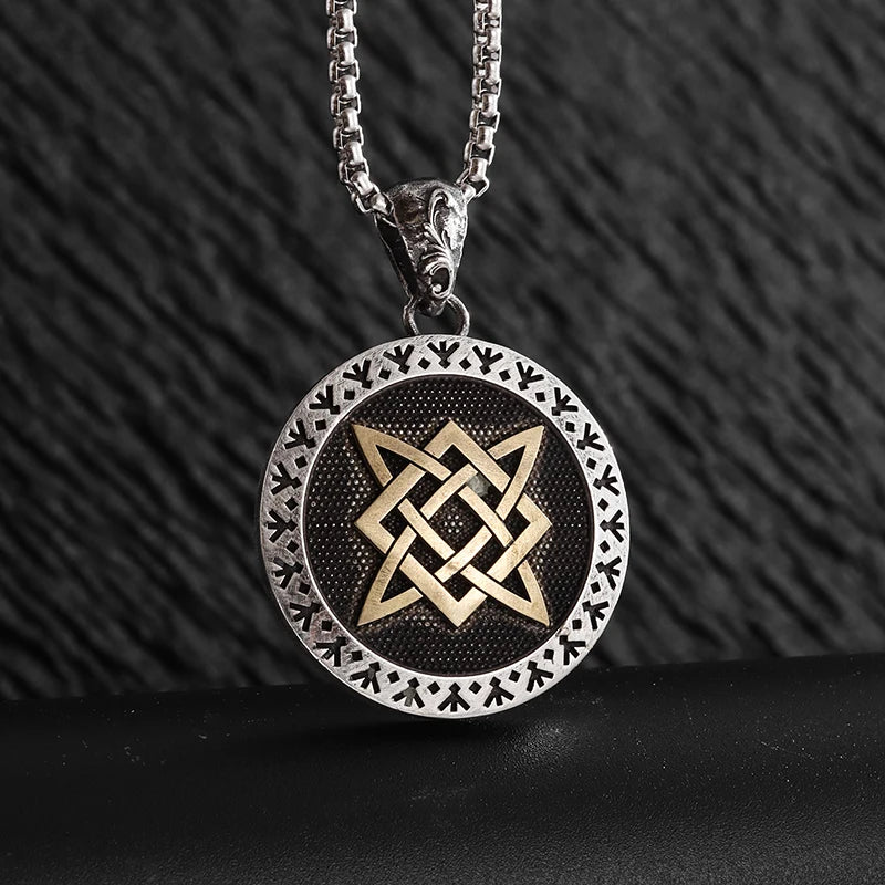 Retro Classic Celtic Knot Round Pendant Necklace for Men and Women Punk Hip-Hop Trend Amulet Jewelry