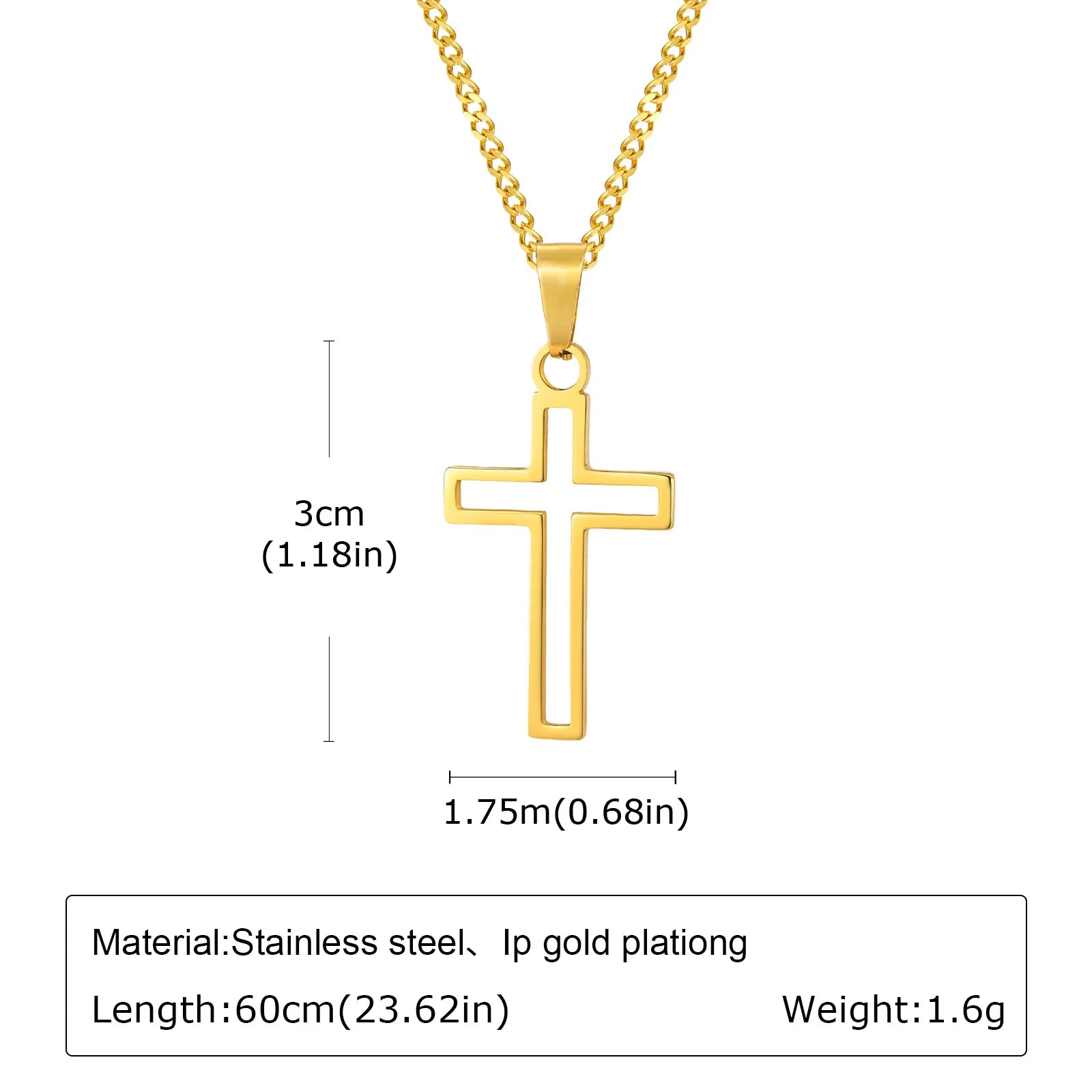 Men's Stylish Gold Color Necklace, Stainless Steel Geometric Cross Pendant Necklace, Vintage Fashion Jewelry Gift to
