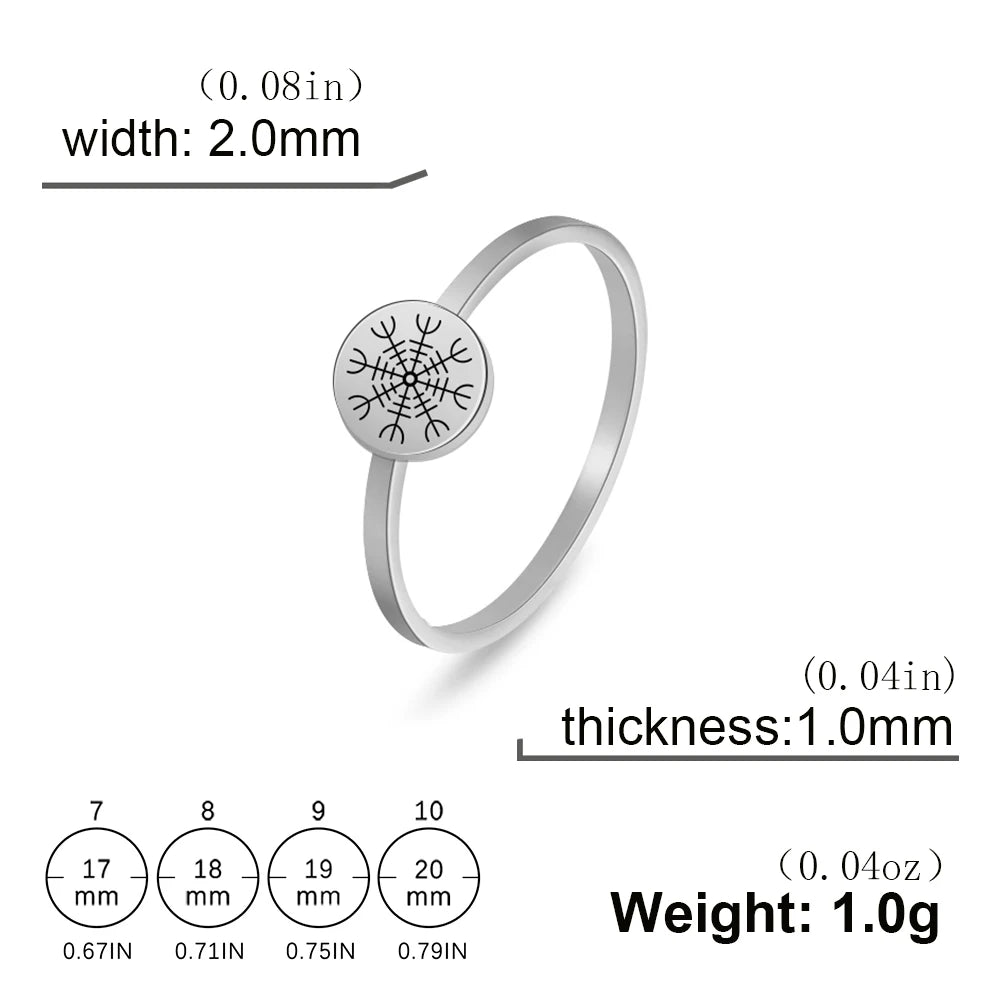 LIKGREAT Vintage Viking Rune Signet Scandinavn Rings for Men Women Vegvisir Compass Ring Circle Norse Helm of Awe Amulet Jewelry
