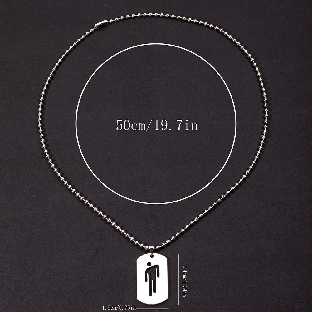 New Fashion Skew Head Tag Stainless Steel Pendant Necklaces for Men Women Wholesale Hip Hop Jewelry