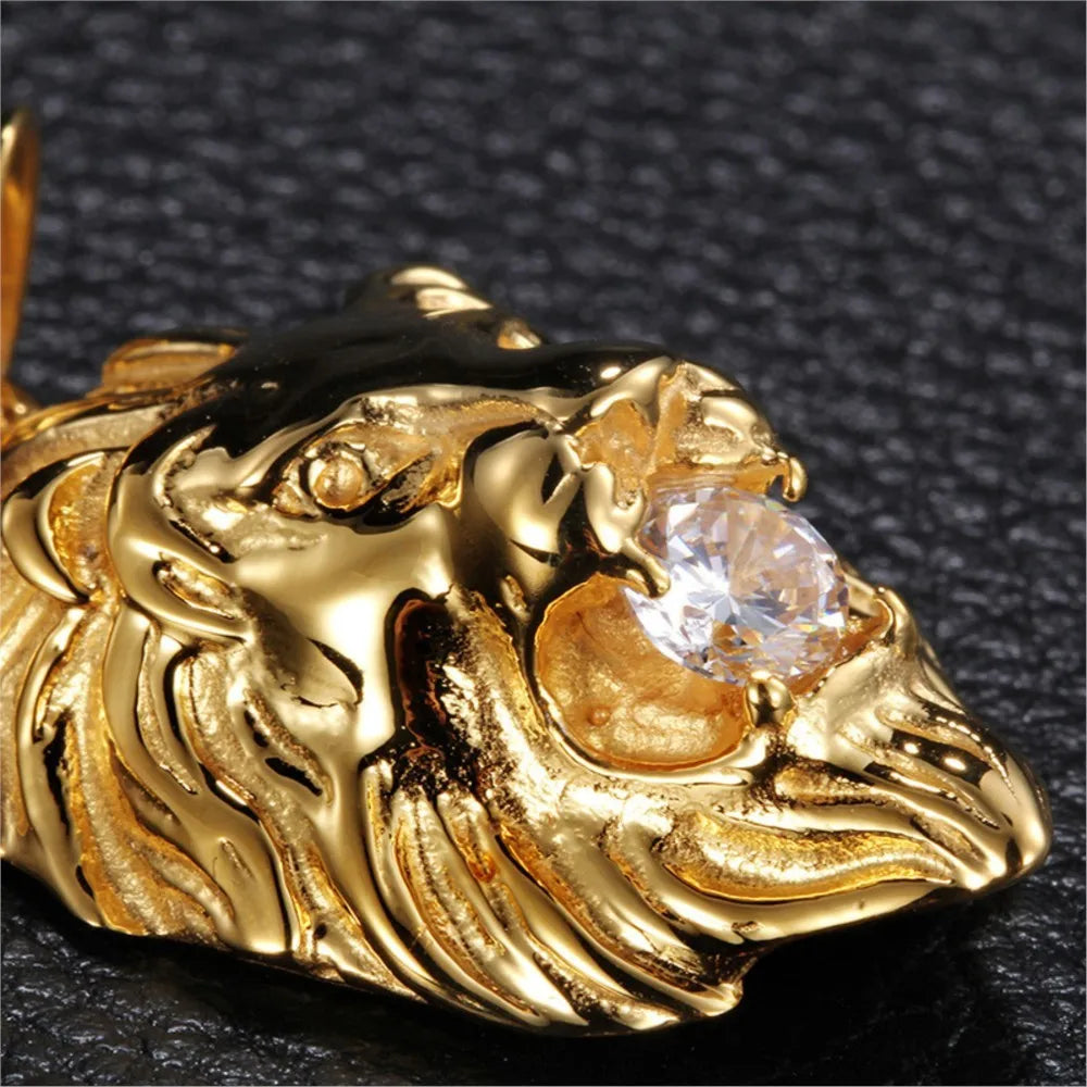 Gold Iced Out Lion Pendant Necklace CZ