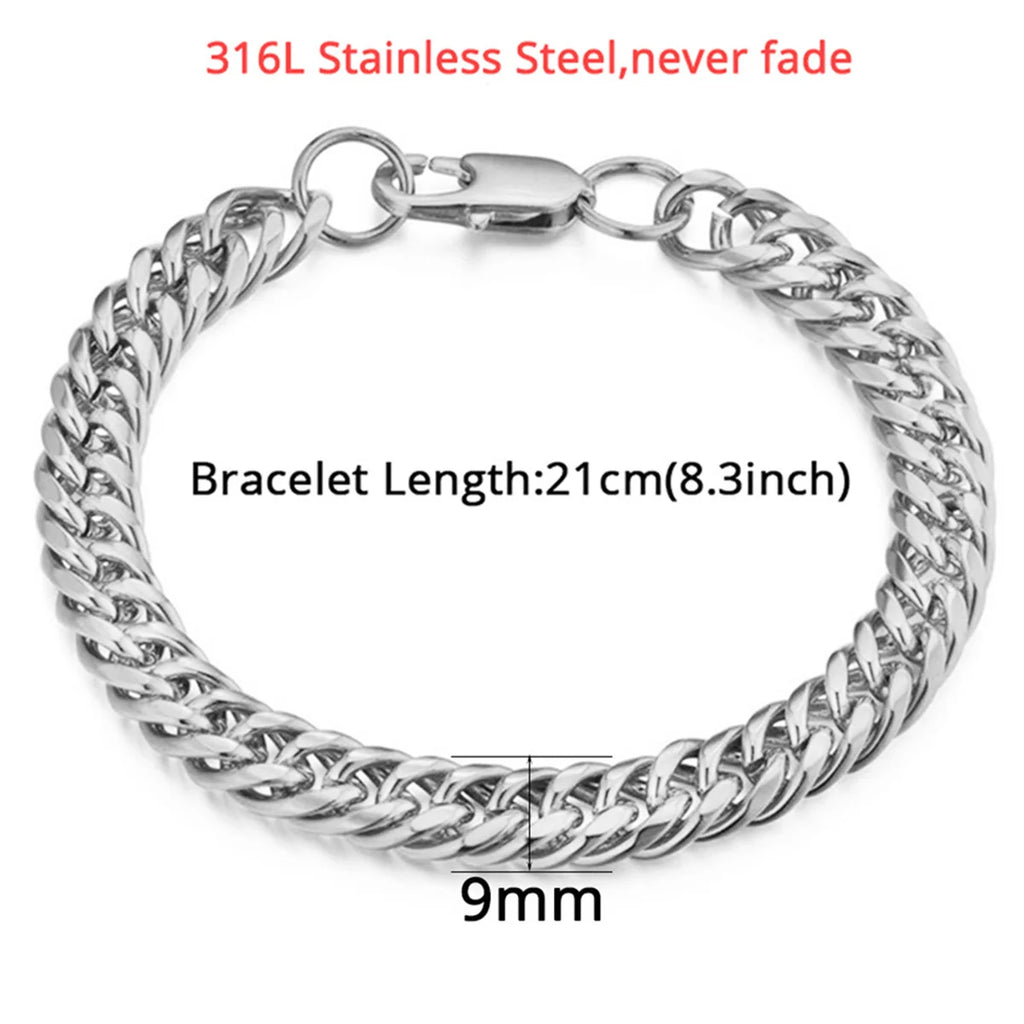 HIGH POLISH Gold Silver Color Cuban Chain Bracelets for Men,Women Stainless Steel Chain Wristband,Causal Simple Jewelry