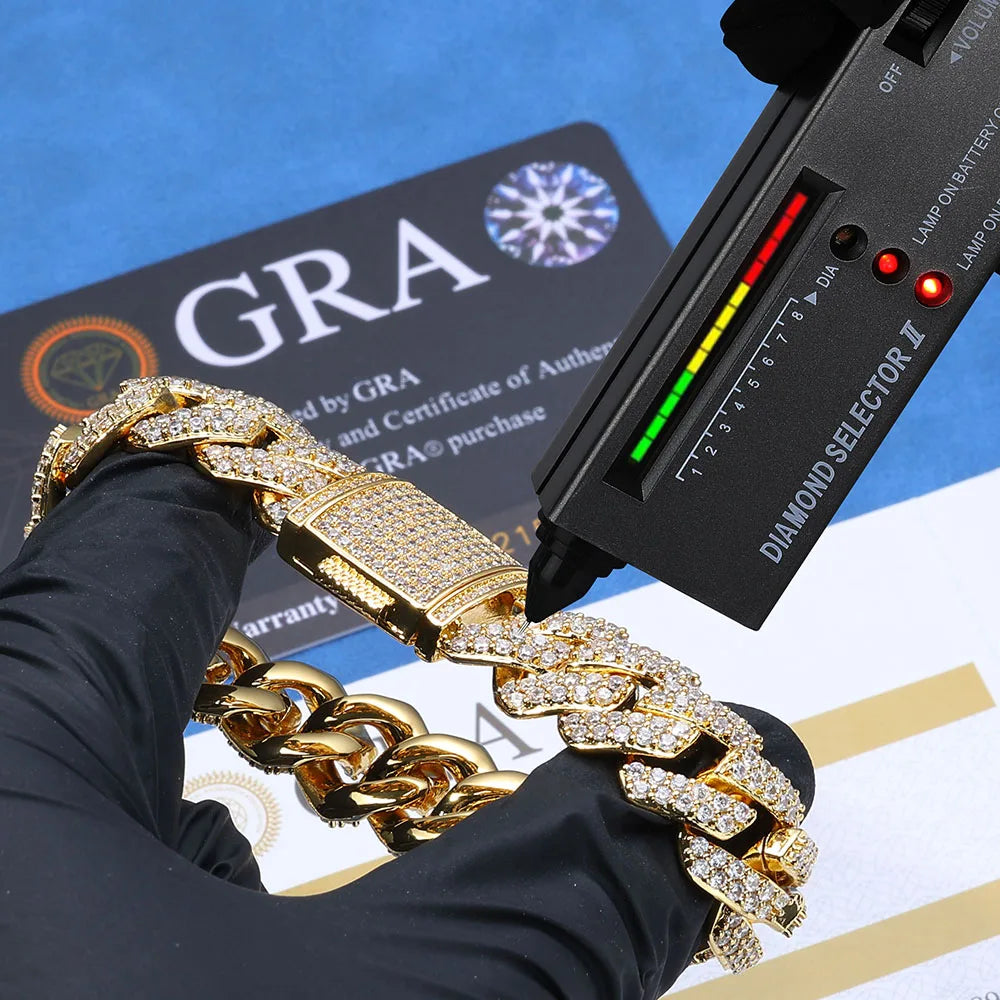 Gold VVS Moissanite Cuban Bracelet Iced Out 15MM