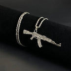 Personalized Diamond Studded AK47 Submachine Gun Pendant Necklace for Men, Fashionable Hip-hop Rock Party Necklace for Women