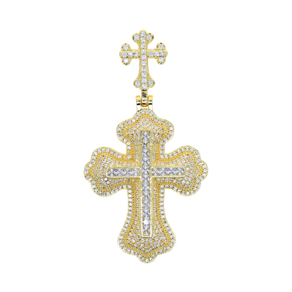 New Iced Out Bling CZ Cross Pendant Necklace Silver Color Prong Setting Cubic Zirconia Jesus Charm Men Women Hip Hop