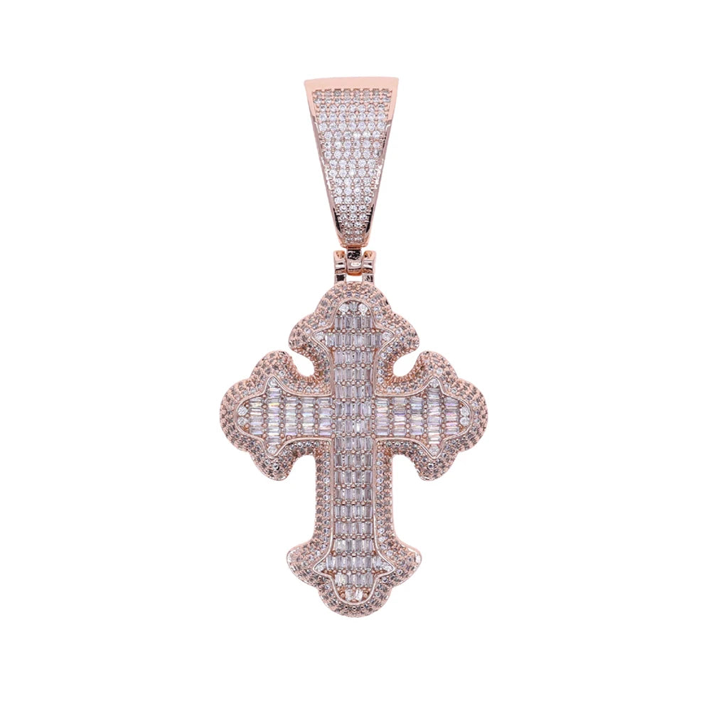 New Iced Out Bling CZ Cross Pendant Necklace Silver Color Prong Setting Cubic Zirconia Jesus Charm Men Women Hip Hop
