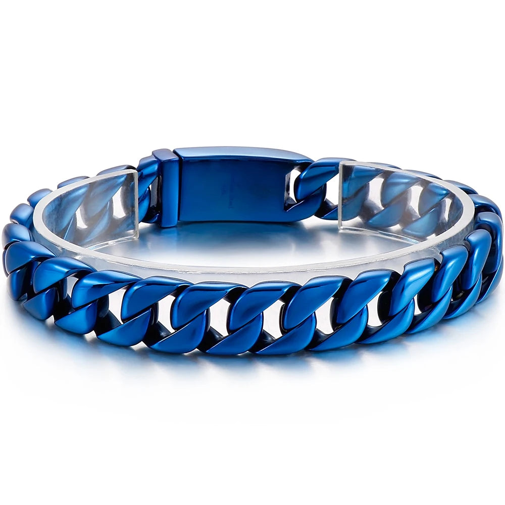 Man Bracelet Homme 12MM Wide Stainless Steel Curb Chain Charm Bracelets On Hand Bands for Men Vintage Mens Jewellery