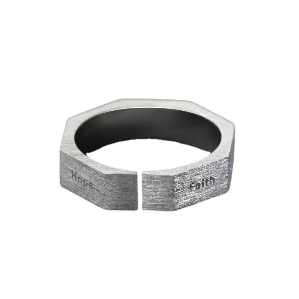 Minimalist Niche Seven Virtues Men's Ring Personalized Punk Retro Hip Hop Street Fashion Trend Party Jewelry RingAccessoriesGift