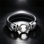 Gothic Double Skull Black Band Bracelet — Stainless Steel