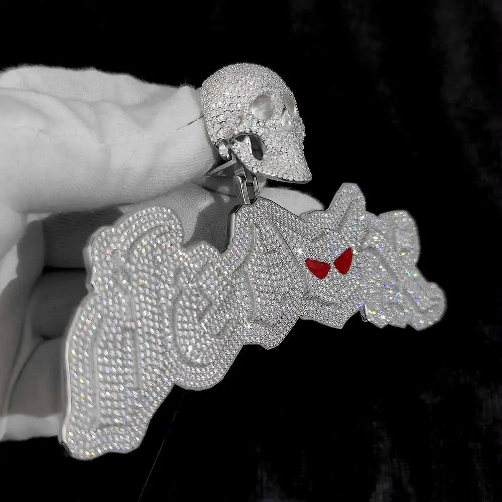 925 Silver Skull Moissanite Pendant Necklace Iced