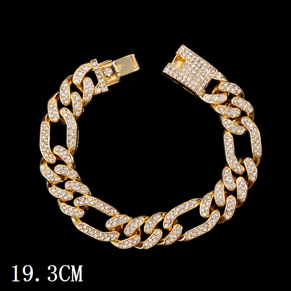 Hip Hop Full Crystal Heart Tennis Chain Bracelets for Men Women Bling Square Rhinestone Cuban Link Chain Bracelet Luxury Jewelry