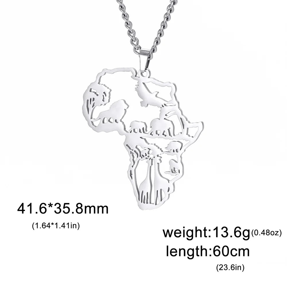 My Shape Africa Map Necklaces for Women Men Stainless Steel South African Map Pendant Chain Choker Hollow Map African