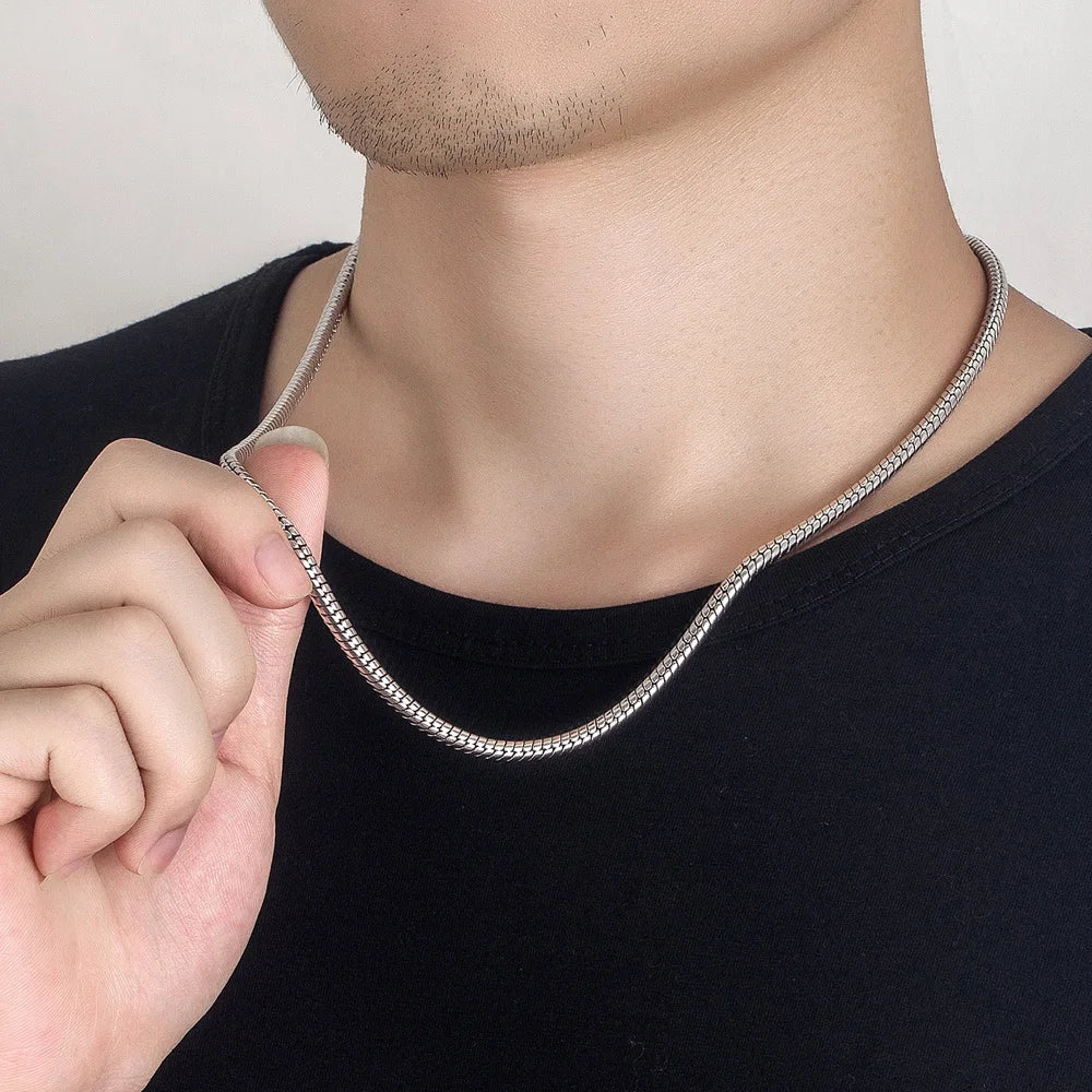 Italy100%  925 Sterling Silver Snake Chain Necklace Men & Women 3MM-4MM Chokers 16 "to 30"Unisex Boys Girls Fine Jewelry Gift