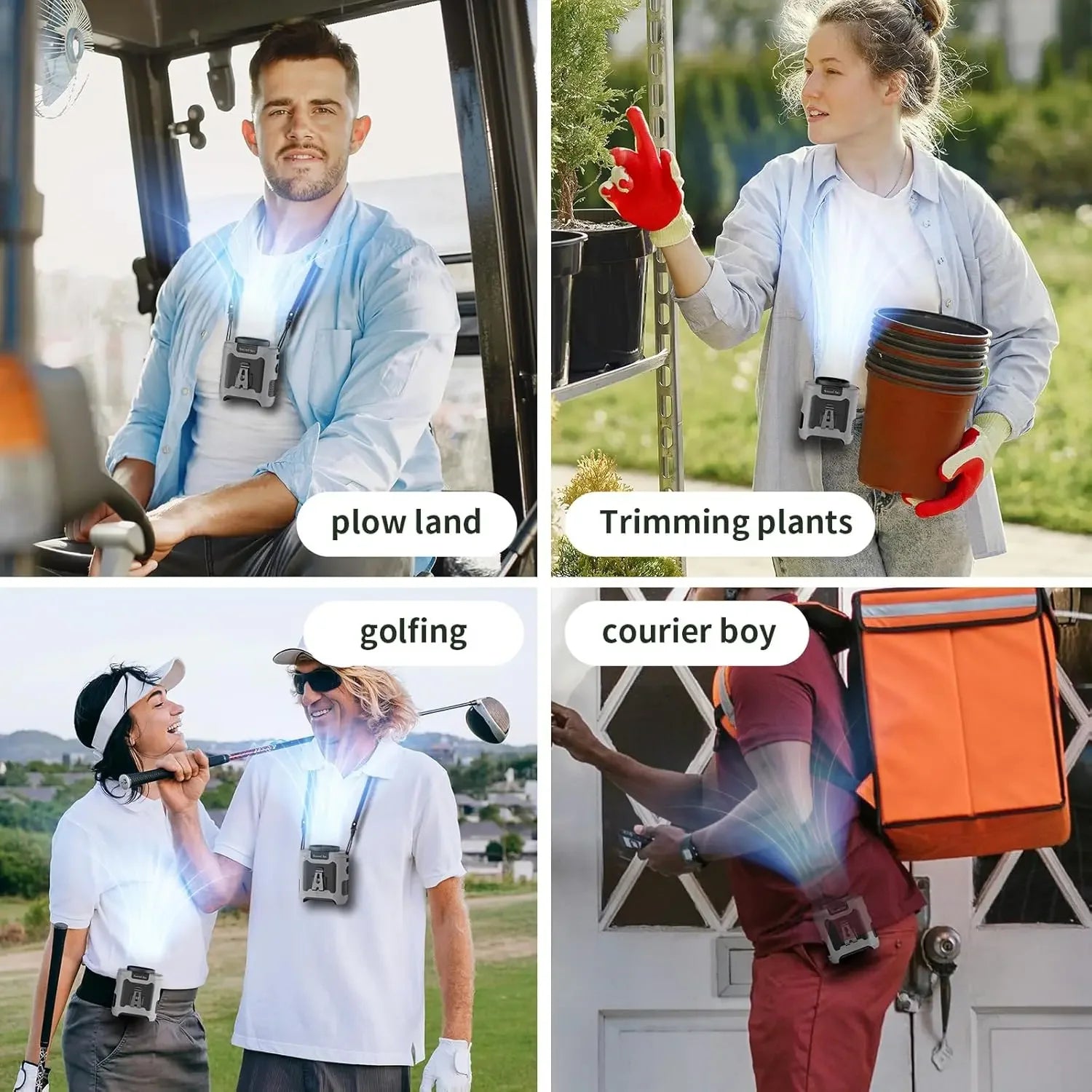 Socoolfan Waist Fan Hanging Outdoor Portable Neck Fan 5/10 Speed Strong Wind for Sports Courier Outdoor Working