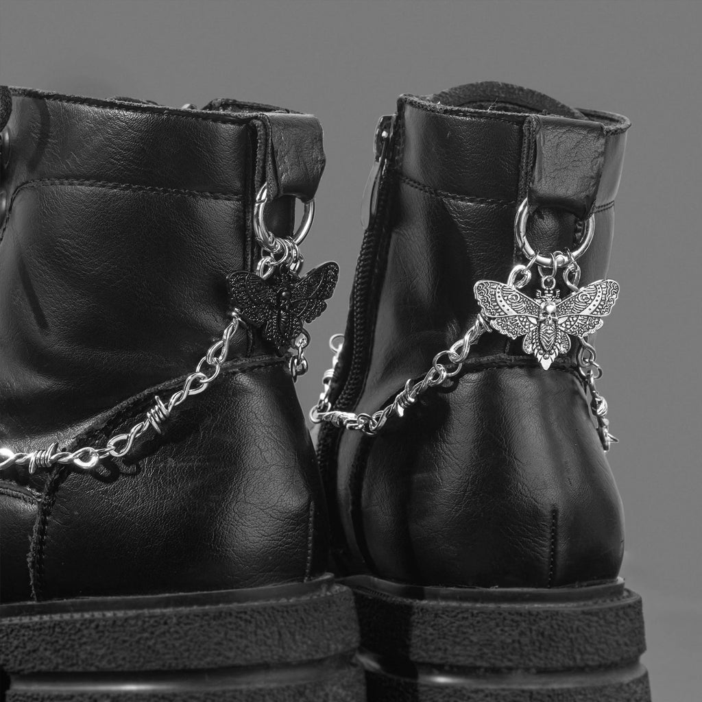 1pc Trendy Metal Shoe Chain - Gothic Skull Moth Pendant Classic Combat Boot Accessories Punk Charm Street Style Shoe