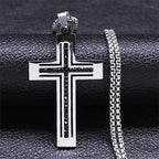 Catholic Open Cross Rhinestone Pendant Necklace — Stainless Steel