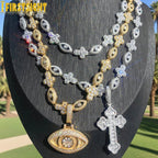 2026 New Iced Out Luxury Eye Cross Necklace Bling Cubic Zirconia Charm Tennis Chain for Men Women Hip Hop Jewelry