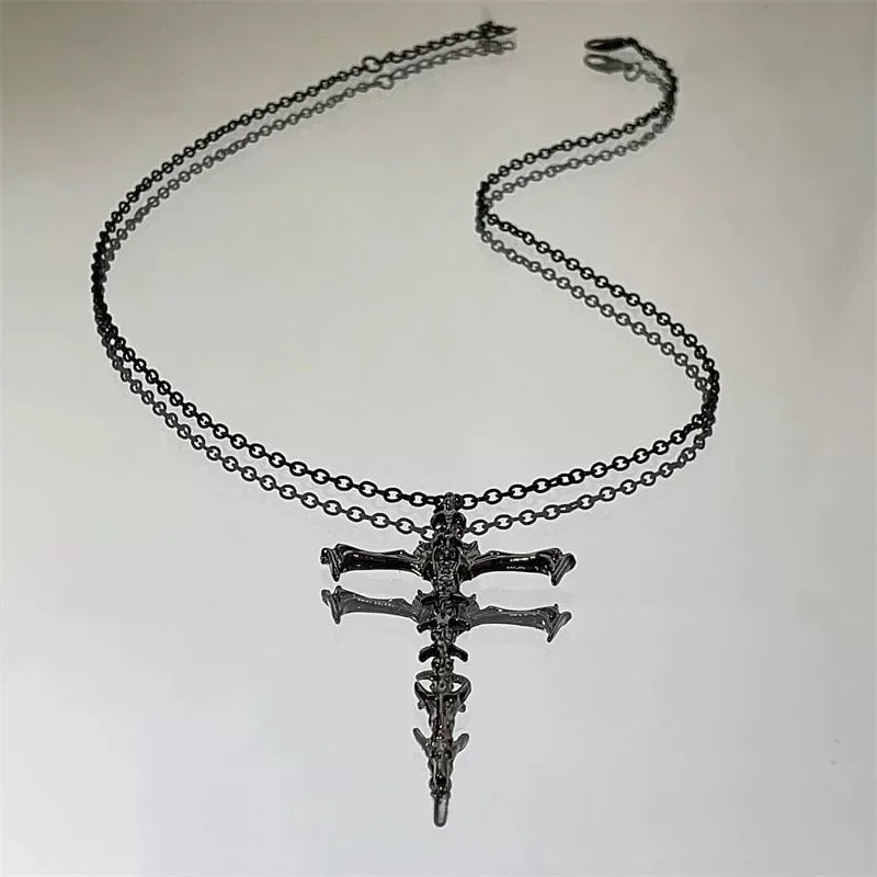 Skull Cross Silver Pendant Necklace