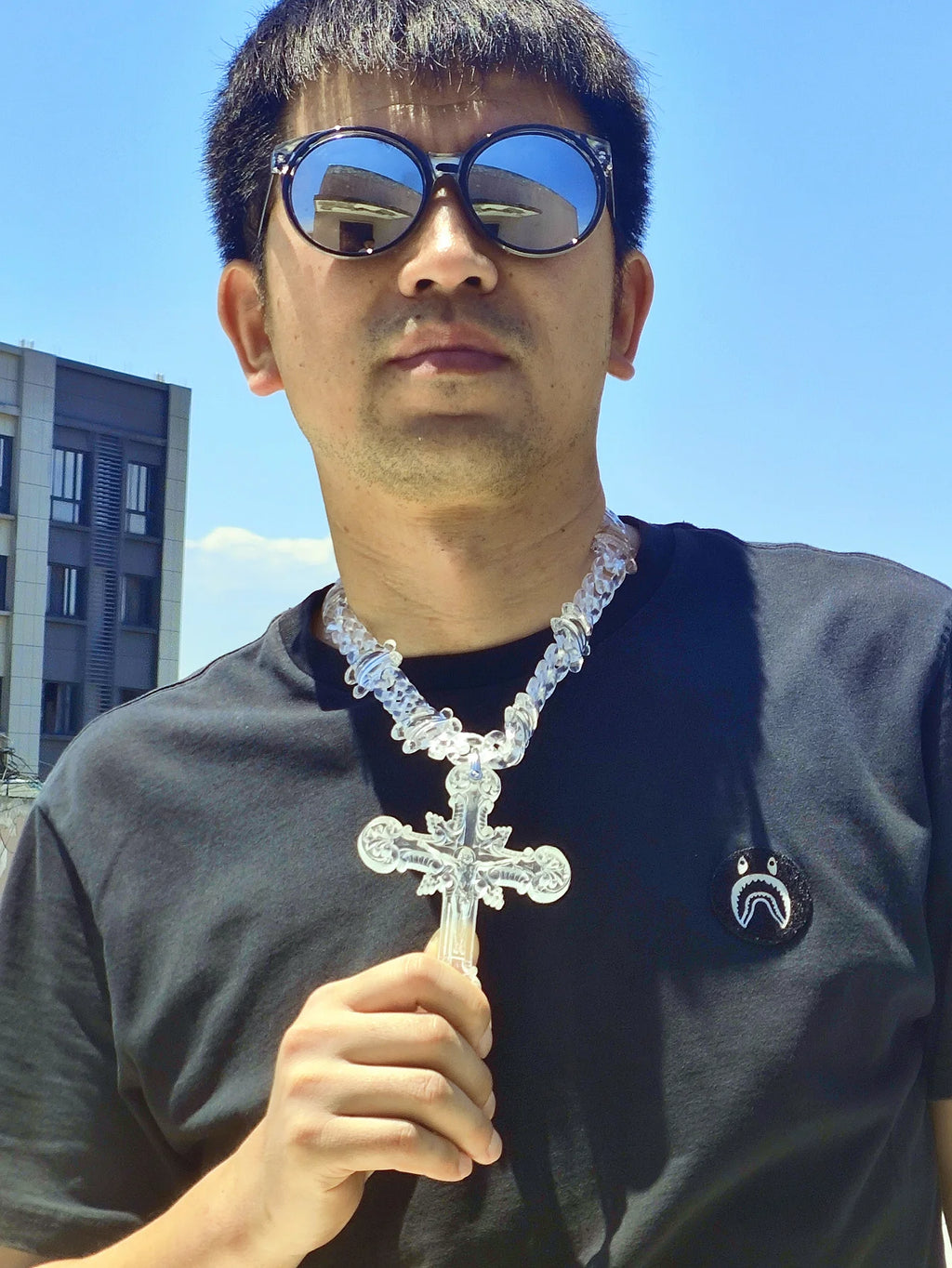Acrylic Jesus Cross Cuban Necklace — Stainless Steel