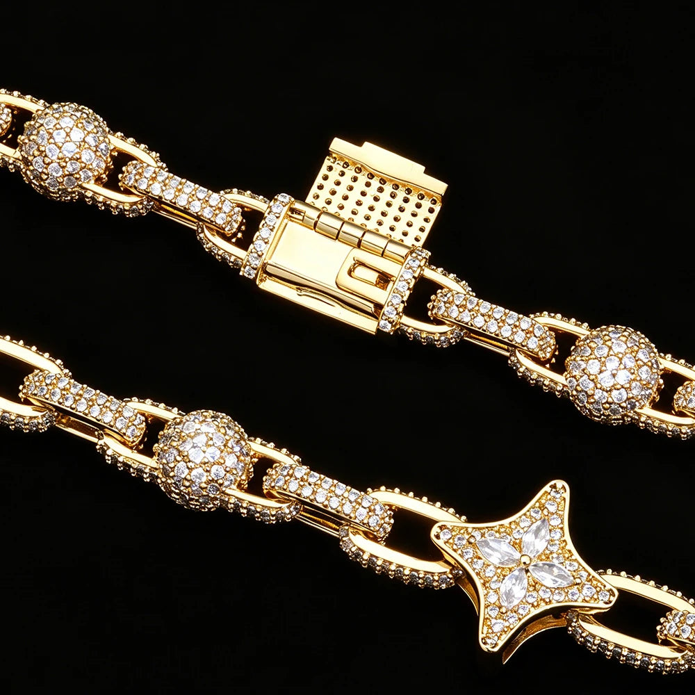 NUOYA Star Cuban Link Chain Gold Silver Color Iced Out CZ Zircon Hip Hop Necklace For Men Women Bling Bling Jewelry