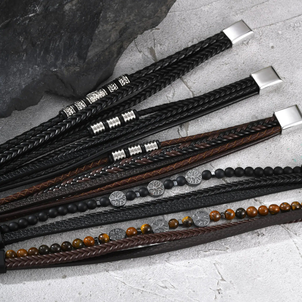 Viking Multi Layer Braided Leather Bracelet