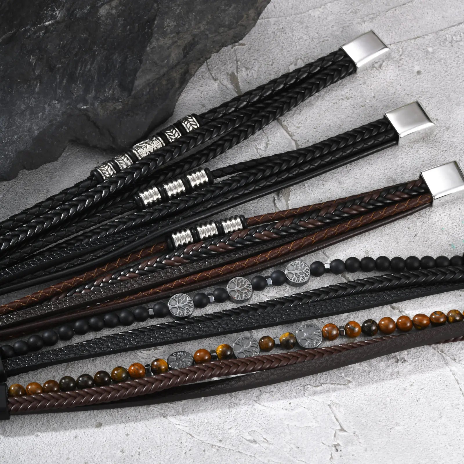 Viking Multi Layer Braided Leather Bracelet