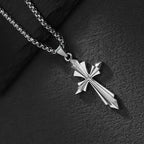 Geometric Cross Pendant Sweater Chain Necklace — Stainless Steel