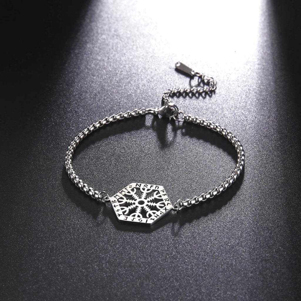 LIKGREAT Viking Vegvisir Compass Bracelet Nordic Runes Bangle Amulet Odin Scandinavian Talisman Stainless Steel Vintage Jewelry