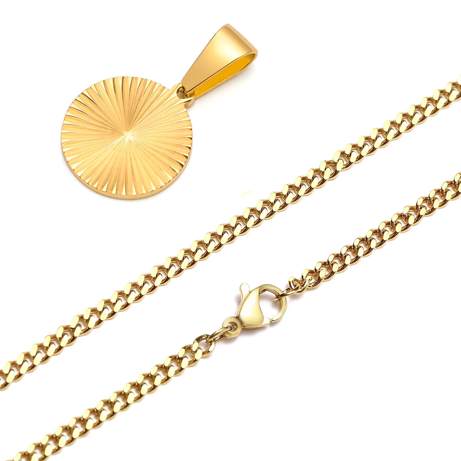 Sunburst Rectangle Pendant — Gold Stainless