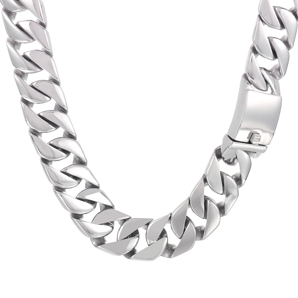 Classic Choker Necklace Man 20MM Wide Stainless Steel Cuban Link Chain Necklaces for Men Polished Hip-Hop Rapper