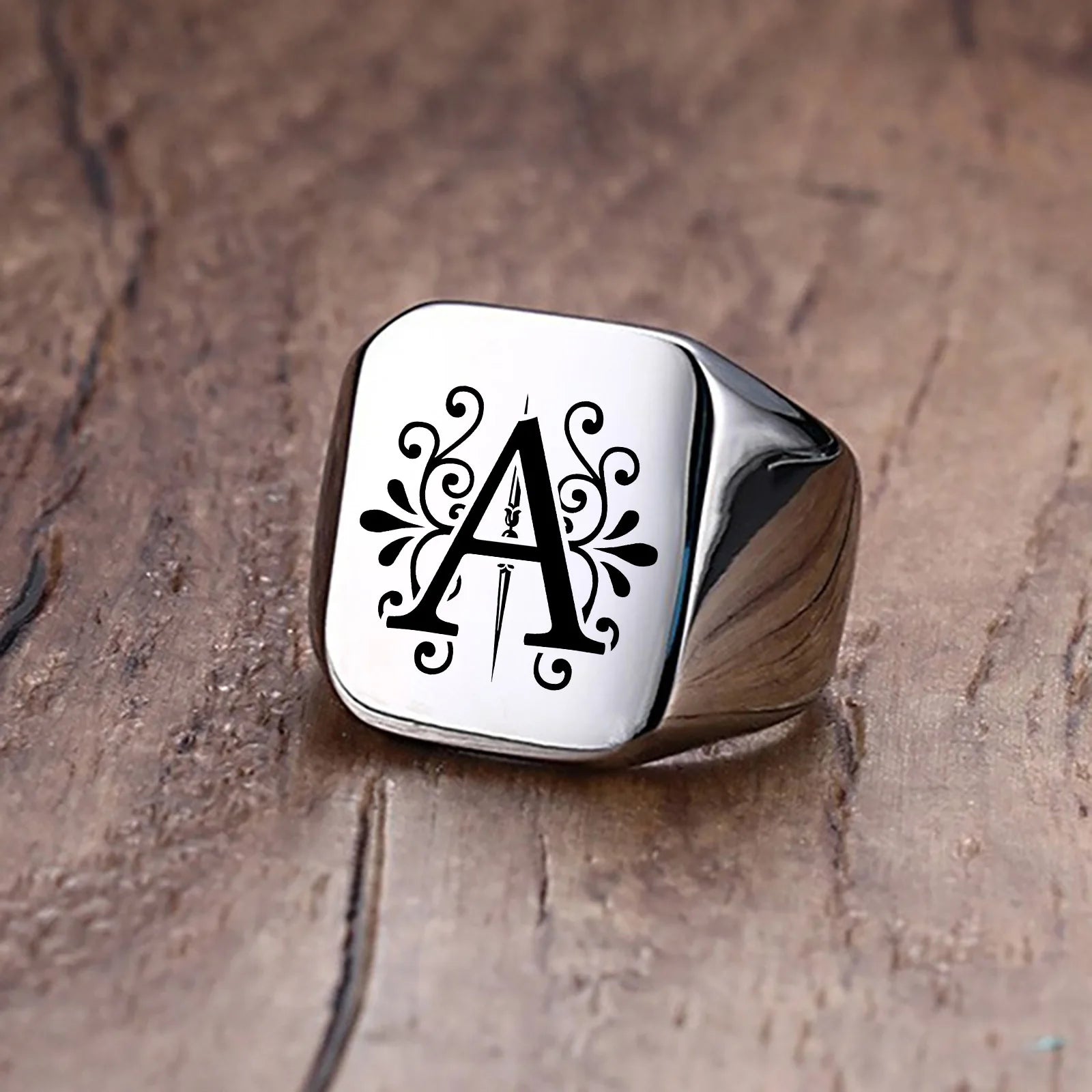 Alphabet Signet Ring — Stainless Steel