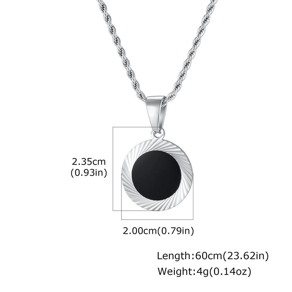 Punk Round Necklace for Men Boys,Embossing Radiation Sunburst Stainless Steel Necklace,Birthday Father Jewelry Gift