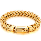Luxury Gold Color Stainless Steel Bracelet for Men 10MM Square Franco Chain Men's Wrist Bracelets On Hand Jewellery