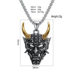 Vintage Japanese Prajina Demon Skull Mask Pendant Necklace For Men Boys Stainless Steel Hip Hop Rock Party Necklace Jewelry Gift