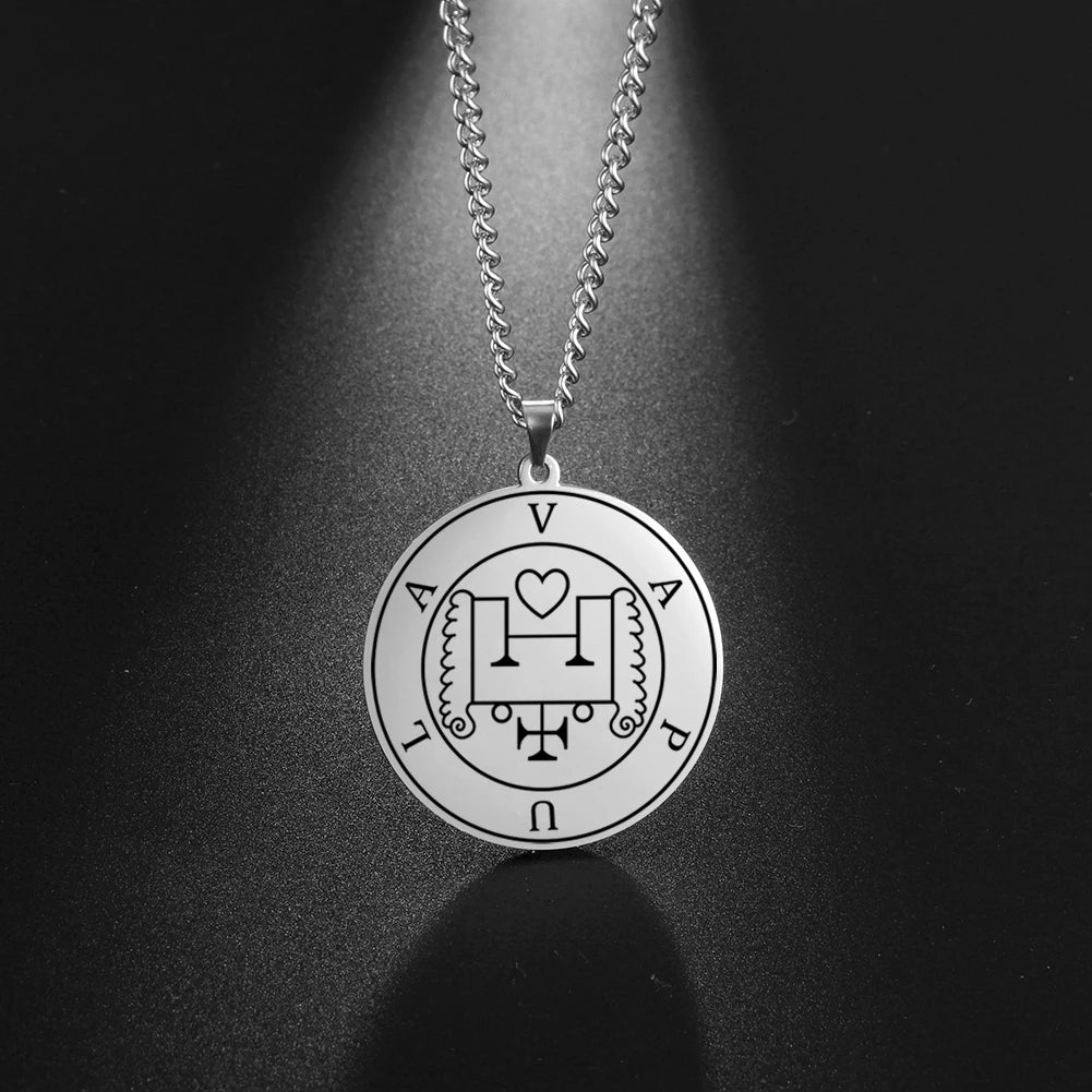 LIKGREAT Lesser Key of King Solomon Occult Sigil 72 Demon Charm Medalion Necklace for Men Women Stainless Steel Magic Talisman
