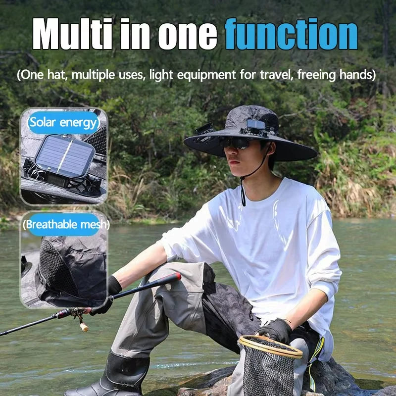 Wide Brim Solar Dual Fan Hat Outdoor Camping Fishing Hat Anti-UV Fan Hat for Men Mountain Climbing Sun Protection