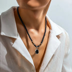 Iced Out Tiger Black Pendant Eye Rosary Crystal