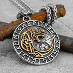 Norse Mythology Viking Wolf Necklaces Men Stainless Steel Viking Runes Vegvisir Amulet Pendant Scandinavian Vintage