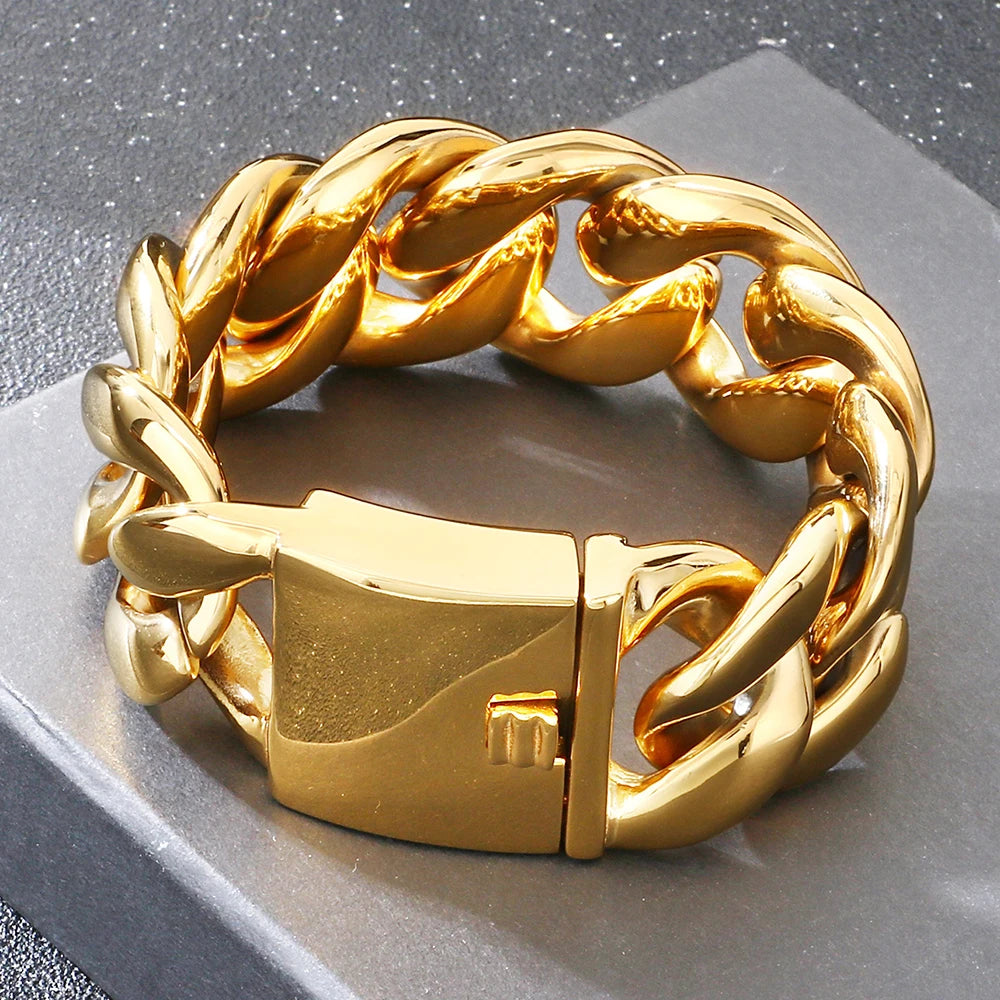 Luxury 30mm Cuban Link Chain Bracelet for Man Vacuum Plated Stainless Steel Men's Bracelets Hip Hop Heavy Duty Street