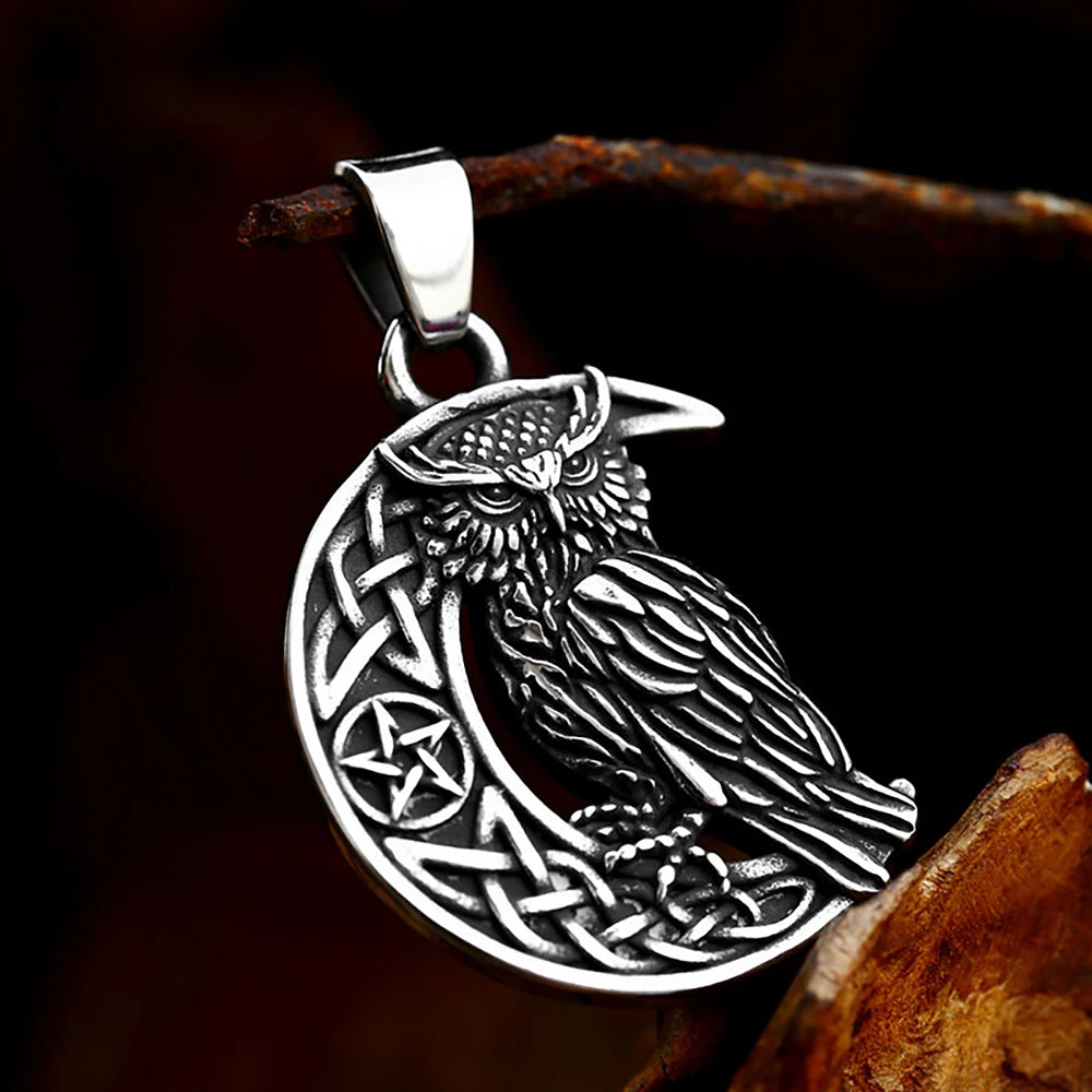 Viking Owl Pendant Necklace — Nordic Amulet, Stainless Steel
