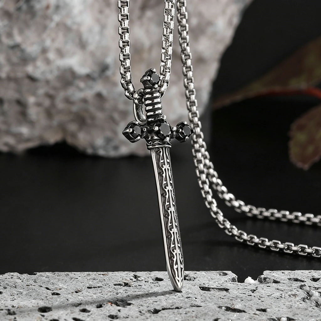 Black Cross Pendant Necklace Vintage Box Chain