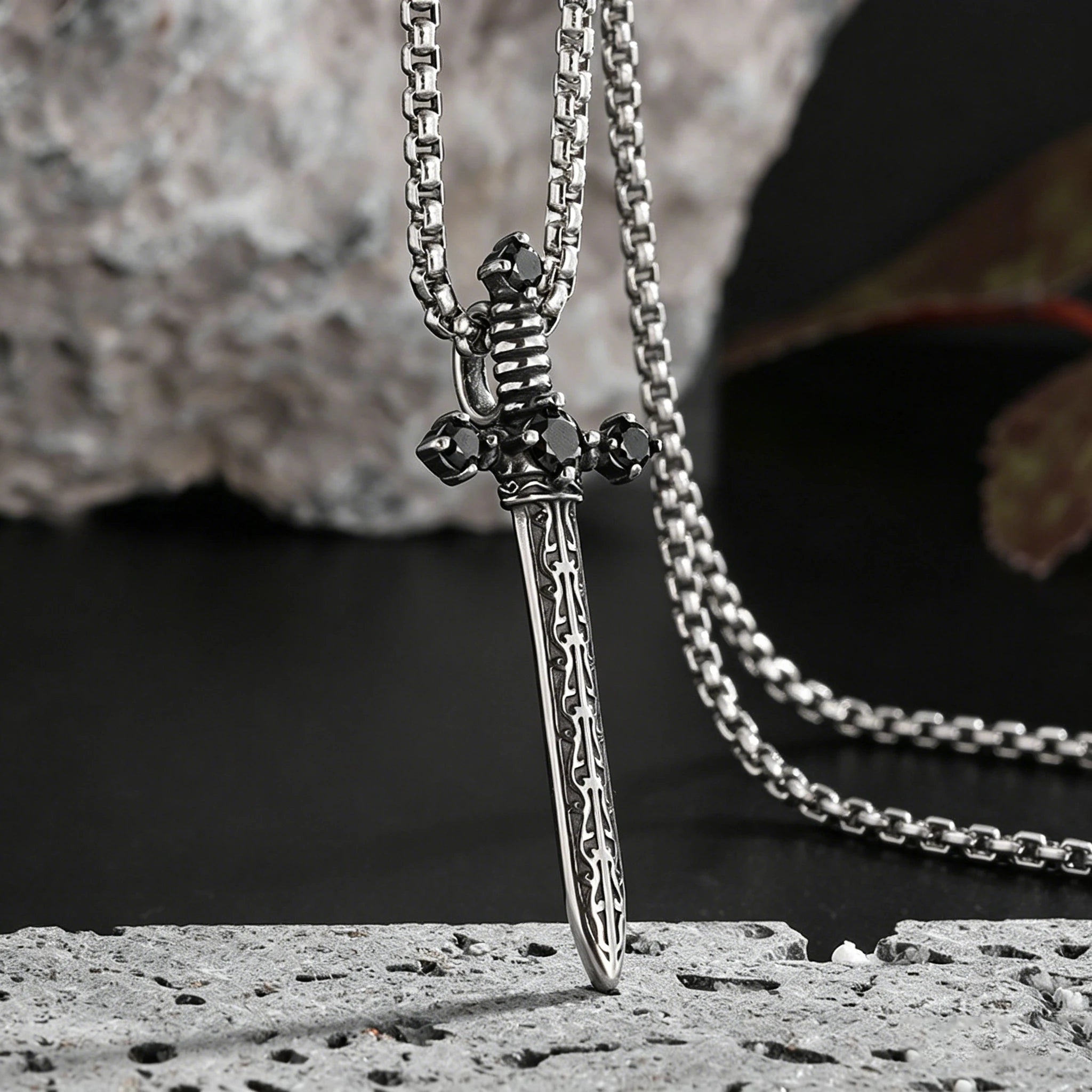 Black Cross Pendant Necklace Vintage Box Chain