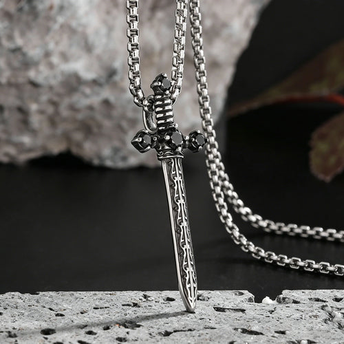 Black Cross Pendant Necklace Vintage Box Chain