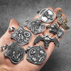 Skull Motorcycle Rider Pendant — Stainless Steel
