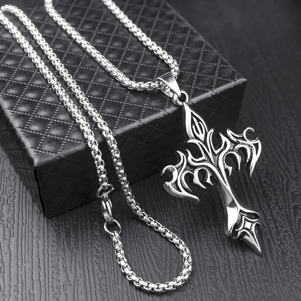 Cross Pendant Necklace Stainless Steel Minimal
