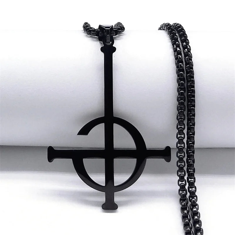 Cross Ghost Band Chain Necklace — Stainless Steel