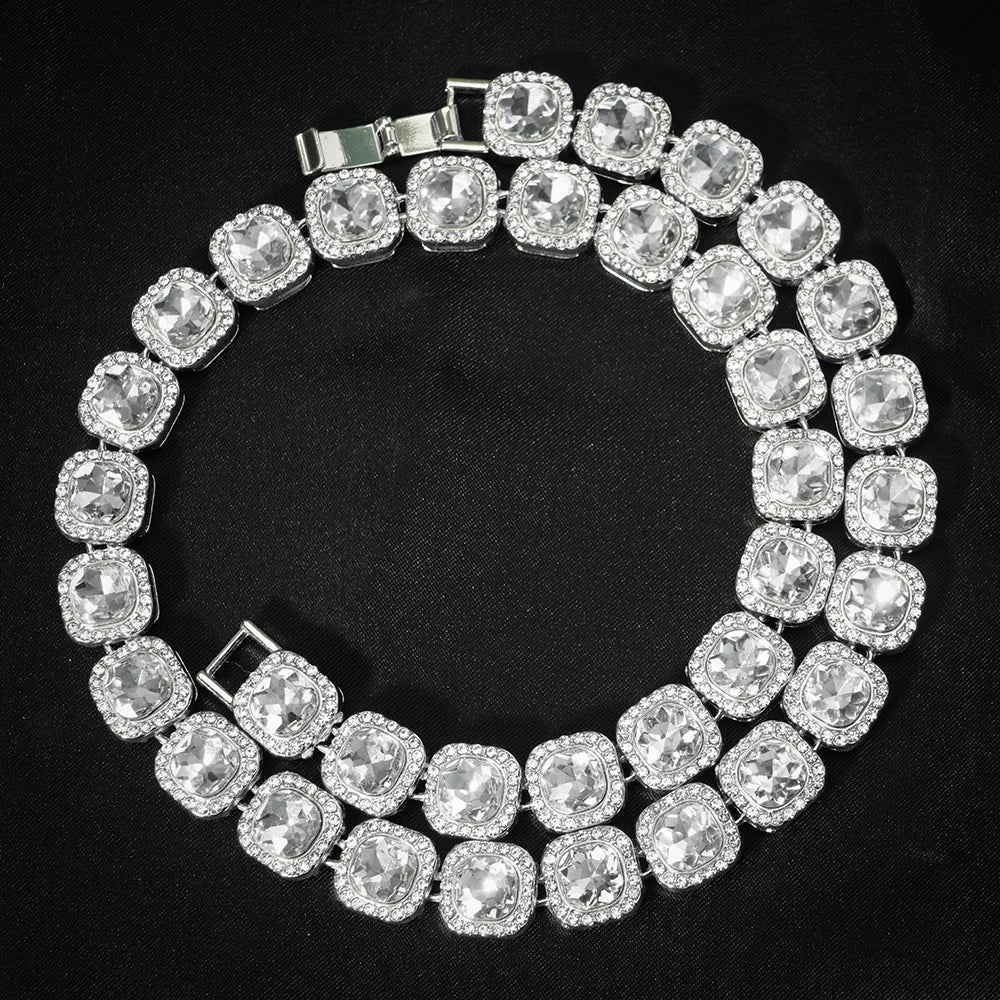 Iced Out Cuban Tennis Chain Necklace 13mm — Two-Tone Square CZ