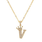 Crown Initial Letter Pendant Necklace — Copper