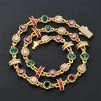 Gold Iced Out Chain Necklace Ruby Emerald 18K